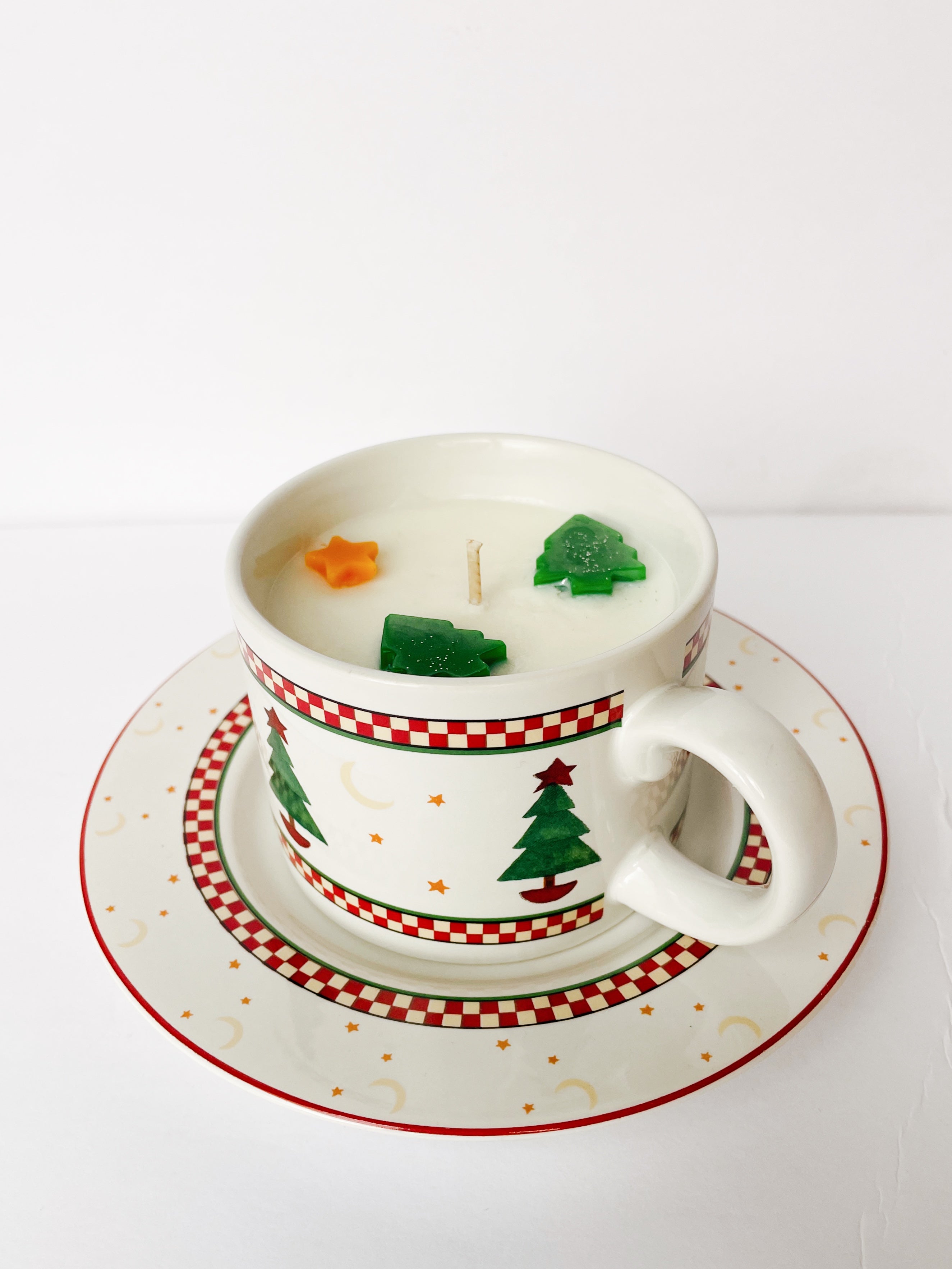 Custom Christmas Tree Scented Vintage Christmas Mug & Plate Soy Candle