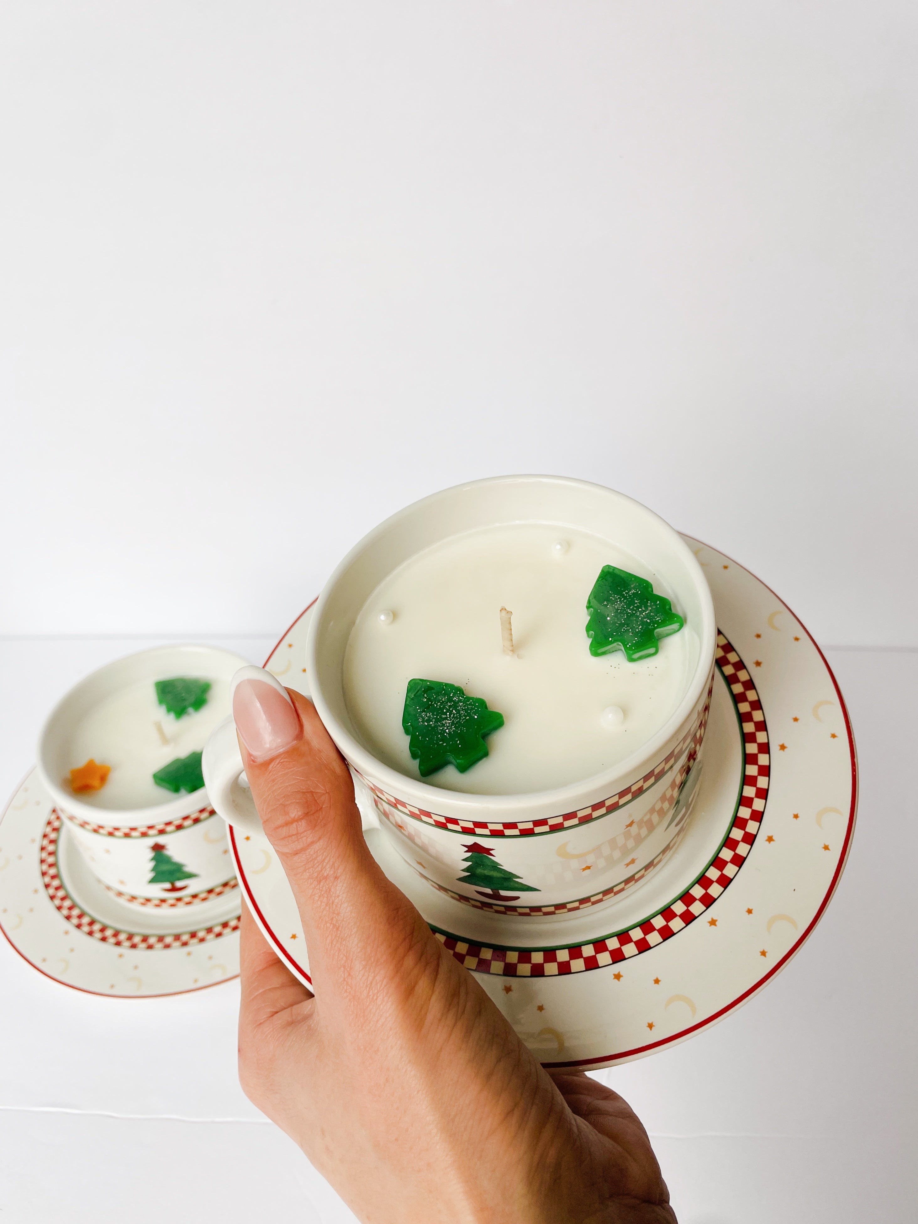 Custom Christmas Tree Scented Vintage Christmas Mug & Plate Soy Candle