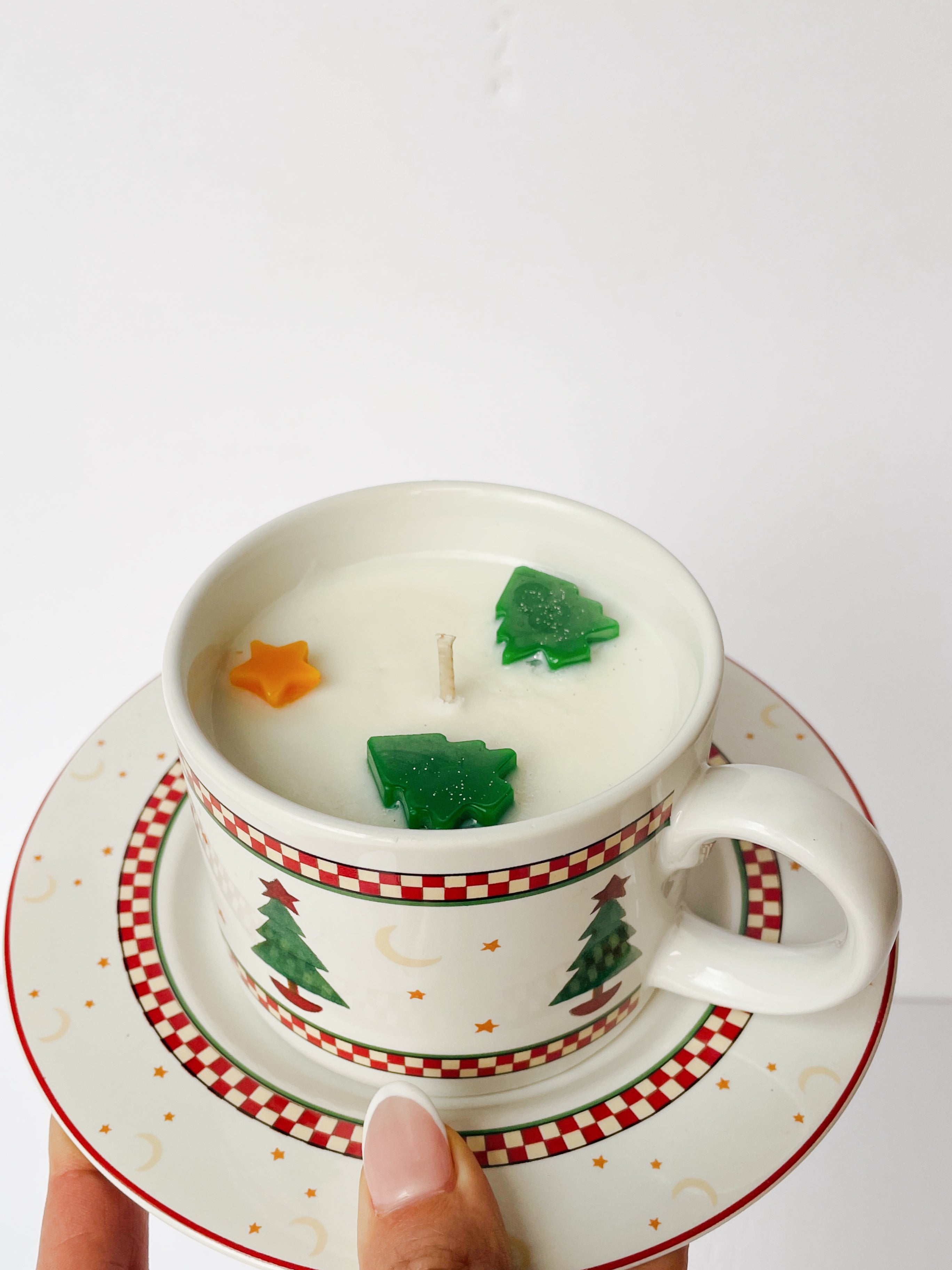 Custom Christmas Tree Scented Vintage Christmas Mug & Plate Soy Candle