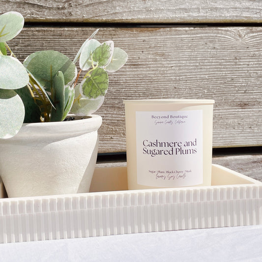 CASHMERE + SUGARED PLUMS Handcrafted Crystal Infused Scented Soy Candle